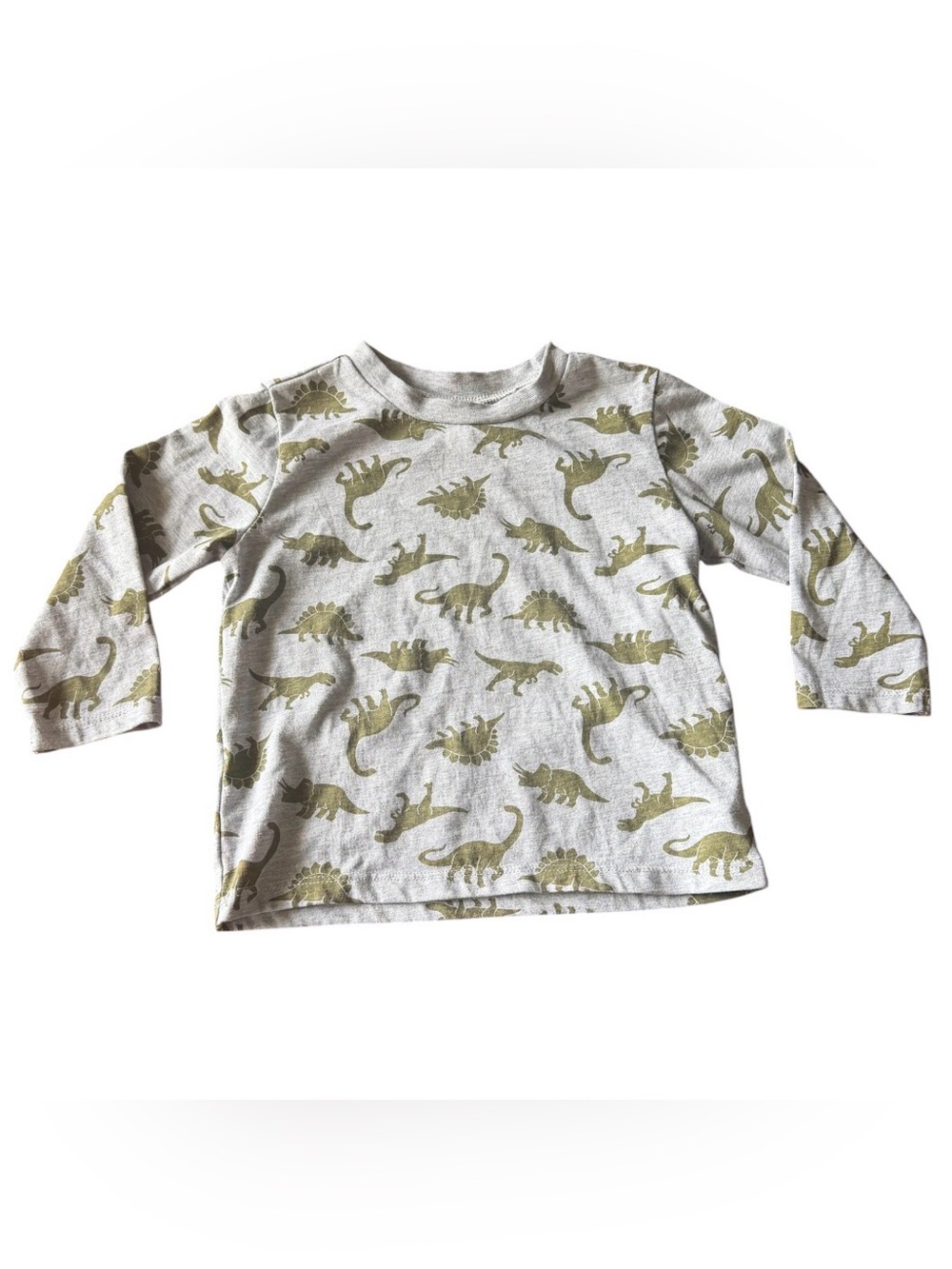PL. Baby Boys 18M Long-Sleeve Tee with Olive Dinosaur Print - EUC No Flaws